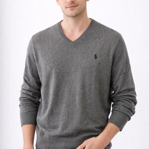 Polo by Ralph Lauren Men's V-Neck Sweater - Gray with Navy Logo